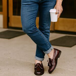 Cole Haan Mens Shoes 10.5 EEE Triple Wide Loafers Cordovan Brown Leather Tassels